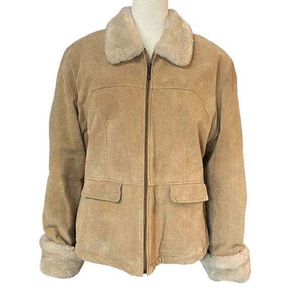 Wilsons Leather Maxima Tan Suede Jacket Shearling Faux Fur Lined Womens XL - Picture 1 of 8